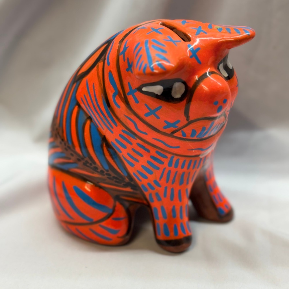 Unbranded Mexican Folk Art Piggy Bank Unisex OS Orange Excellent Tonala Pottery